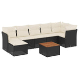 8 Piece Garden Sofa Set with Cushions Black Poly Rattan - Front View