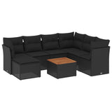 8 Piece Garden Sofa Set with Cushions Black Poly Rattan - Front View