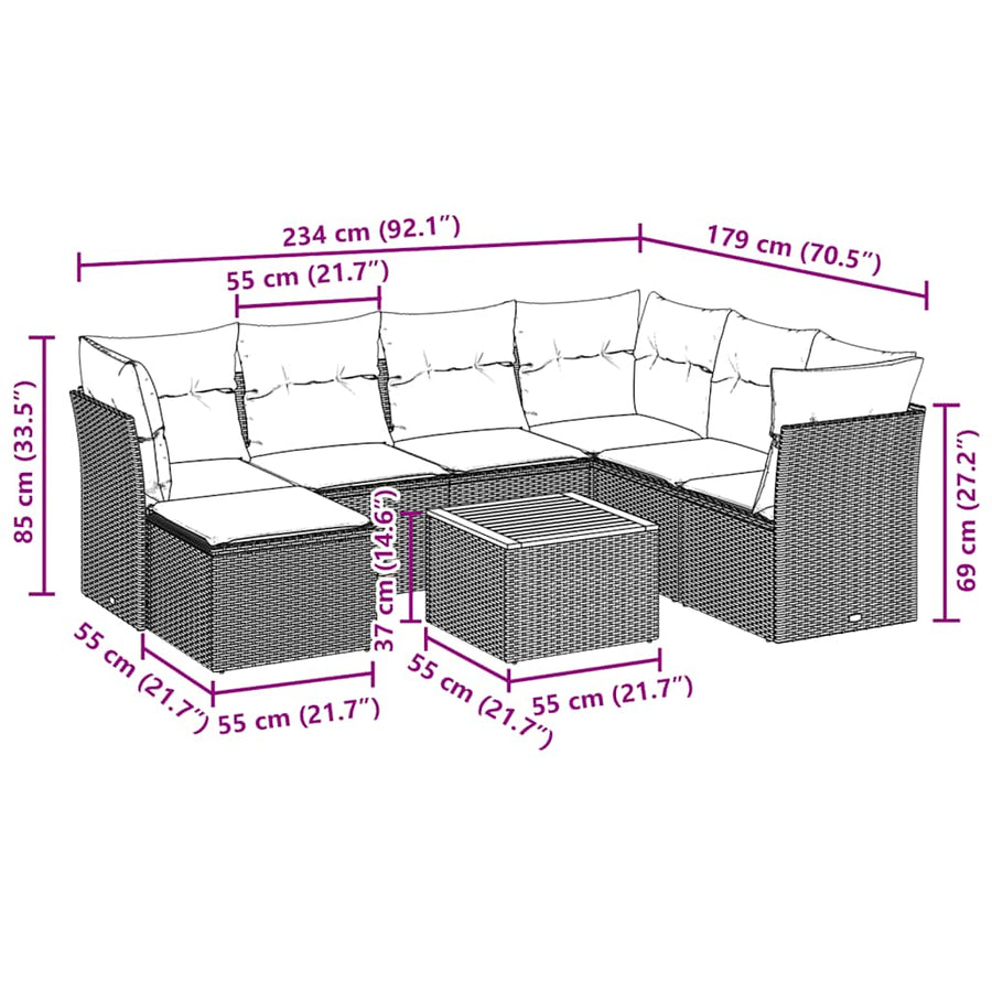8 Piece Garden Sofa Set with Cushions Black Poly Rattan