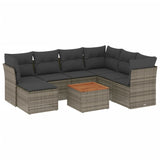 8 Piece Garden Sofa Set with Cushions Grey Poly Rattan - Front View