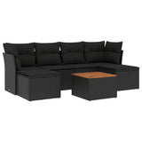 7 Piece Garden Sofa Set with Cushions Black Poly Rattan - Front View