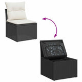 7 Piece Garden Sofa Set with Cushions Black Poly Rattan - Extra Image