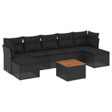 8 Piece Garden Sofa Set with Cushions Black Poly Rattan - Front View