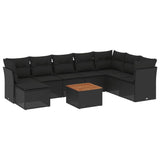 9 Piece Garden Sofa Set with Cushions Black Poly Rattan - Front View