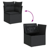9 Piece Garden Sofa Set with Cushions Black Poly Rattan - Close-Up Angle