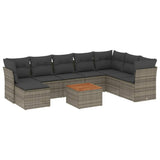 9 Piece Garden Sofa Set with Cushions Grey Poly Rattan - Front View