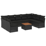 10 Piece Garden Sofa Set with Cushions Black Poly Rattan - Front View