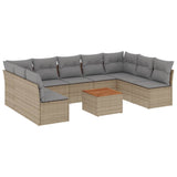 10 Piece Garden Sofa Set with Cushions Mix Beige Poly Rattan - Front View
