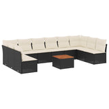 11 Piece Garden Sofa Set with Cushions Black Poly Rattan - Front View