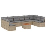 11 Piece Garden Sofa Set with Cushions Mix Beige Poly Rattan - Front View