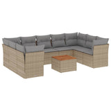 10 Piece Garden Sofa Set with Cushions Mix Beige Poly Rattan - Front View