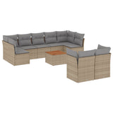 10 Piece Garden Sofa Set with Cushions Mix Beige Poly Rattan - Front View
