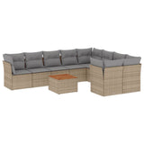 10 Piece Garden Sofa Set with Cushions Mix Beige Poly Rattan - Front View