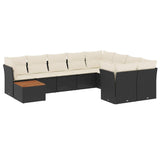 10 Piece Garden Sofa Set with Cushions Black Poly Rattan - Front View