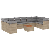 11 Piece Garden Sofa Set with Cushions Mix Beige Poly Rattan - Front View