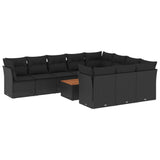 11 Piece Garden Sofa Set with Cushions Black Poly Rattan - Front View