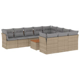 11 Piece Garden Sofa Set with Cushions Mix Beige Poly Rattan - Front View