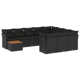 11 Piece Garden Sofa Set with Cushions Black Poly Rattan - Front View