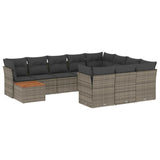 11 Piece Garden Sofa Set with Cushions Grey Poly Rattan - Front View