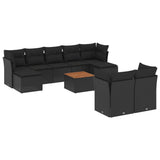 10 Piece Garden Sofa Set with Cushions Black Poly Rattan - Front View
