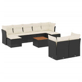 10 Piece Garden Sofa Set with Cushions Black Poly Rattan - Front View