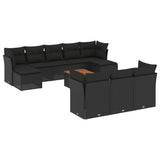 11 Piece Garden Sofa Set with Cushions Black Poly Rattan - Front View