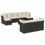 11 Piece Garden Sofa Set with Cushions Black Poly Rattan - Front View