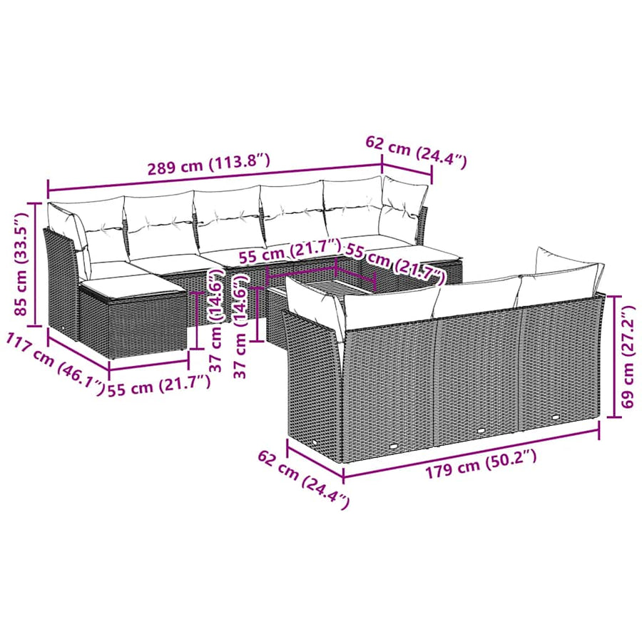 11 Piece Garden Sofa Set with Cushions Black Poly Rattan