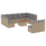 12 Piece Garden Sofa Set with Cushions Mix Beige Poly Rattan - Front View