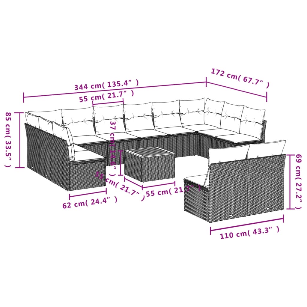 13 Piece Garden Sofa Set with Cushions Mix Beige Poly Rattan