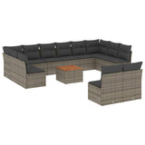 13 Piece Garden Sofa Set with Cushions Grey Poly Rattan - Front View