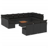 14 Piece Garden Sofa Set with Cushions Black Poly Rattan - Front View