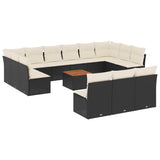14 Piece Garden Sofa Set with Cushions Black Poly Rattan - Front View