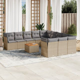 12 Piece Garden Sofa Set with Cushions Mix Beige Poly Rattan