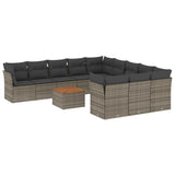 12 Piece Garden Sofa Set with Cushions Grey Poly Rattan - Front View
