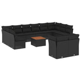 13 Piece Garden Sofa Set with Cushions Black Poly Rattan - Front View