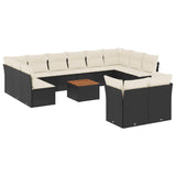 13 Piece Garden Sofa Set with Cushions Black Poly Rattan - Front View