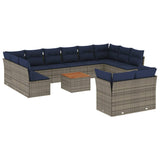 13 Piece Garden Sofa Set with Cushions Grey Poly Rattan - Front View