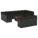 14 Piece Garden Sofa Set with Cushions Black Poly Rattan - Front View