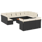 14 Piece Garden Sofa Set with Cushions Black Poly Rattan - Front View
