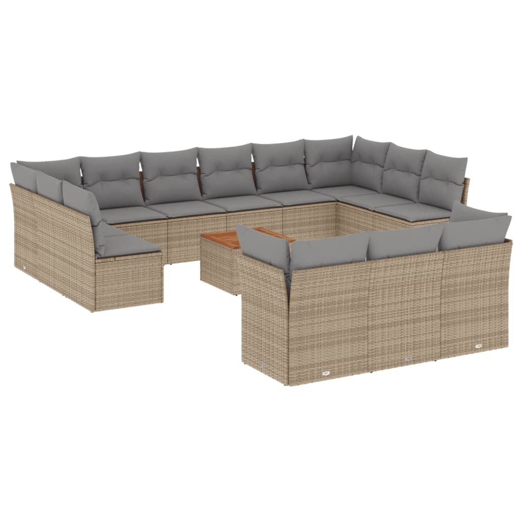 14 Piece Garden Sofa Set with Cushions Mix Beige Poly Rattan