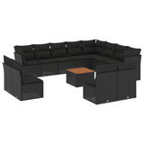 13 Piece Garden Sofa Set with Cushions Black Poly Rattan - Front View