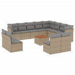 13 Piece Garden Sofa Set with Cushions Mix Beige Poly Rattan