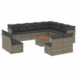 13 Piece Garden Sofa Set with Cushions Grey Poly Rattan - Front View