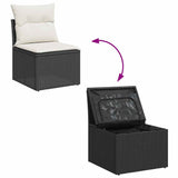 14 Piece Garden Sofa Set with Cushions Black Poly Rattan - Low Angle