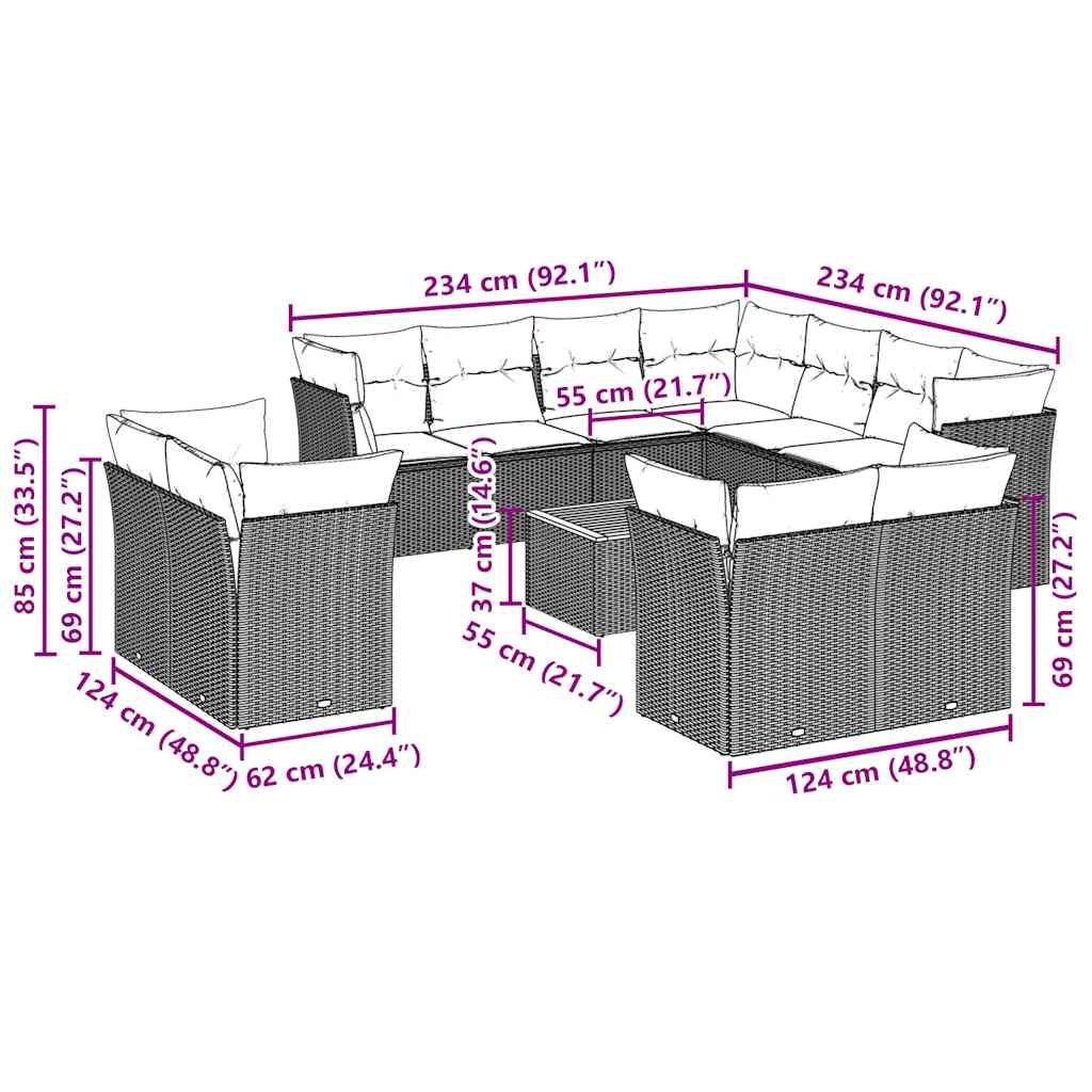 12 Piece Garden Sofa Set with Cushions Black Poly Rattan