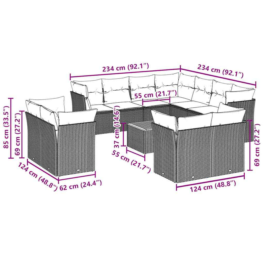 12 Piece Garden Sofa Set with Cushions Black Poly Rattan