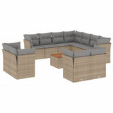 12 Piece Garden Sofa Set with Cushions Mix Beige Poly Rattan - Front View