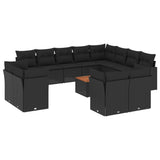 13 Piece Garden Sofa Set with Cushions Black Poly Rattan - Front View