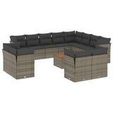 13 Piece Garden Sofa Set with Cushions Grey Poly Rattan - Front View